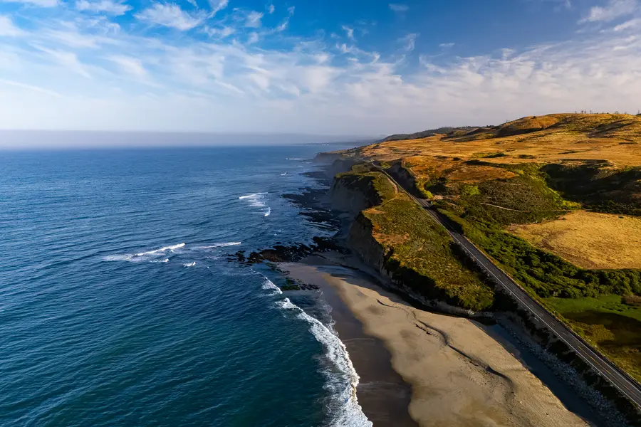Aerial view of Bay Area coastline