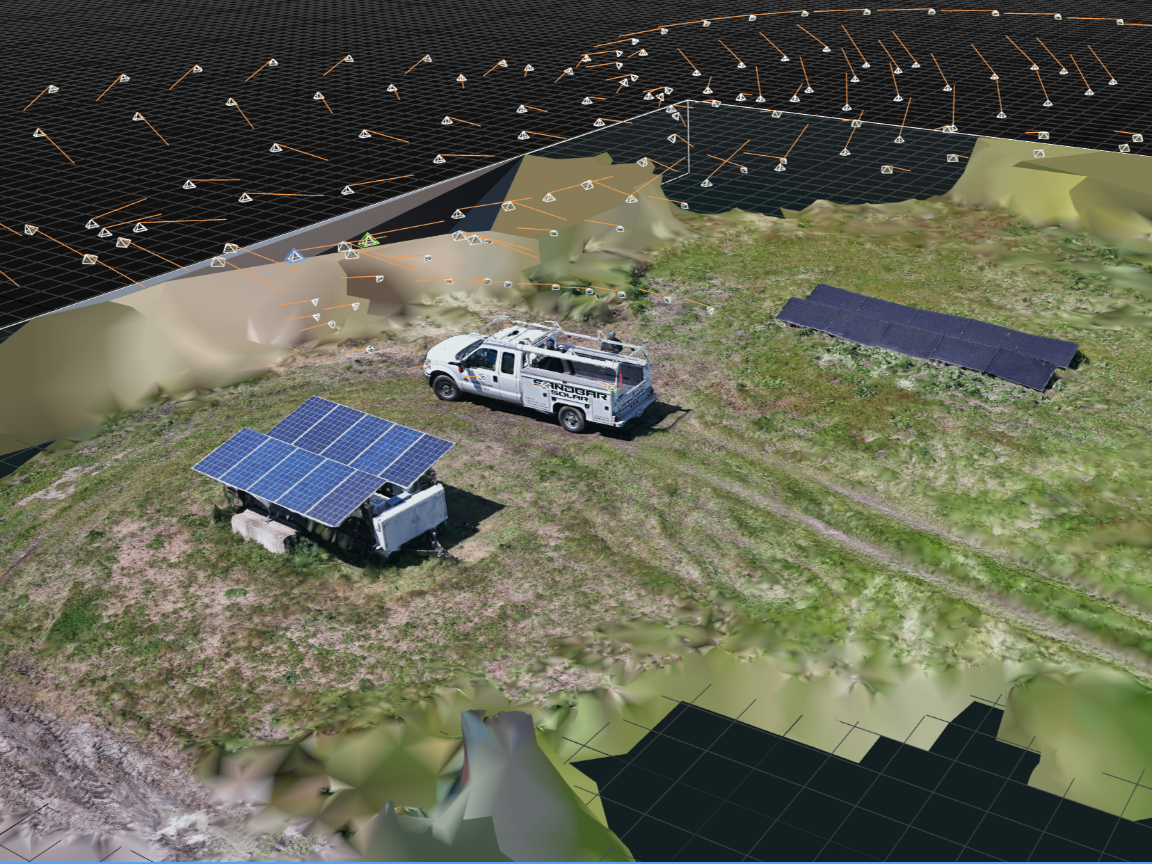 Wireframe 3D photogrammetry model of a natural landscape